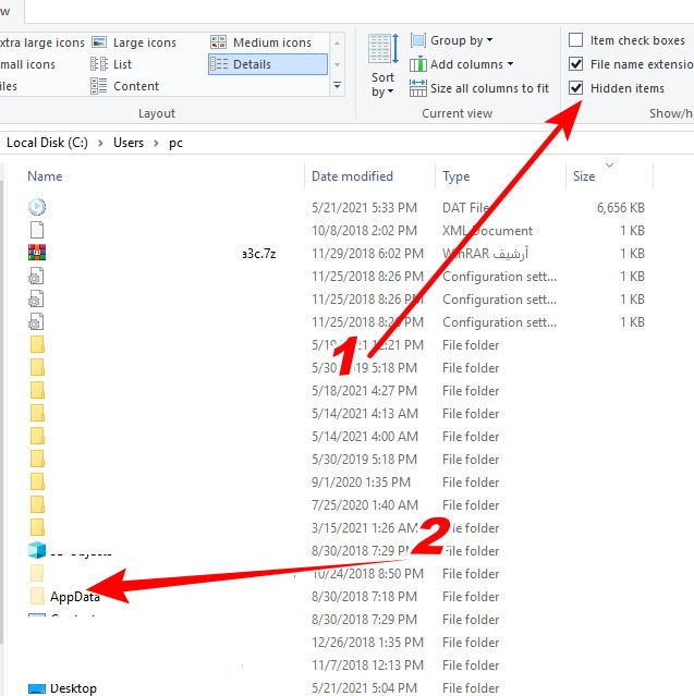 Show hidden files in Windows 10